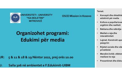 Organizohet Programi: Edukimi Për Media Si Bashkëpunim Me UIBM Dhe OSCE Mission In Kosovo