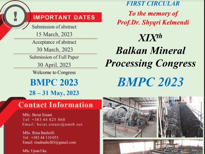 Invitation To Participate In The XIX Balkan Mineral Processing Congress – BMPC 2023