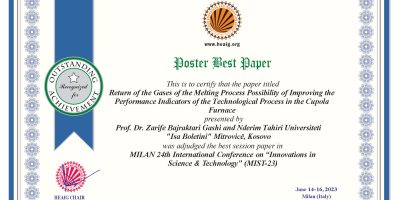The Paper By Prof. Dr. Zarife Bajraktari Gashi And Student Nderim Tahiri, Won The First Prize At The “International Conference On Innovations In Science & Technology 2023”
