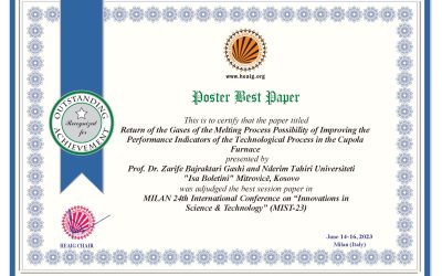 The Paper By Prof. Dr. Zarife Bajraktari Gashi And Student Nderim Tahiri, Won The First Prize At The “International Conference On Innovations In Science & Technology 2023”