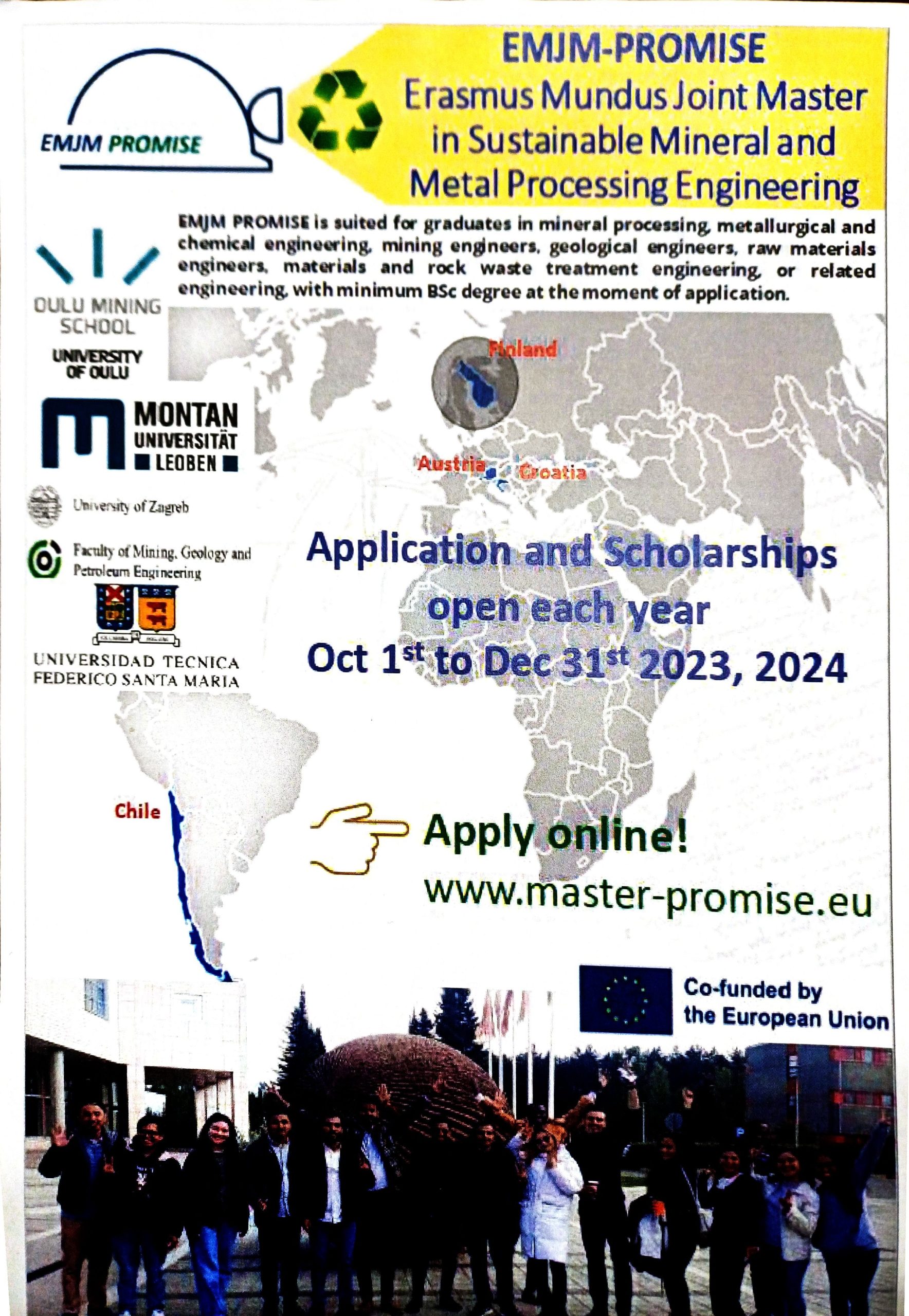Njoftim – EMJM PROMISE (Erasmus Mundus Joint Master) Ofron Bursa Të Plota Për Studime Master Në Fushën E Inxhinierisë Së Procesimit Të Qëndrueshëm Të Mineraleve Dhe Metaleve